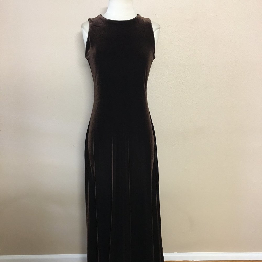 En Francais Huey Waltzer Vintage Brown Velvet High Neck Dress Gown Kardashian